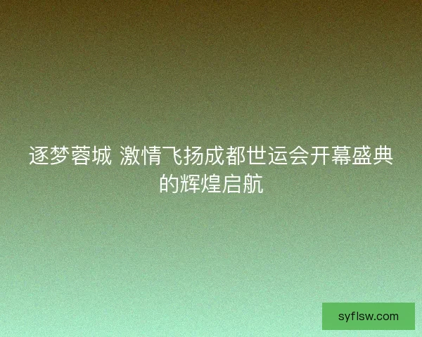 逐梦蓉城 激情飞扬成都世运会开幕盛典的辉煌启航
